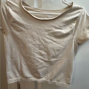 NWOT FP Movement by Free People Cream Short Sleeve Scoop Neck Crop Tee